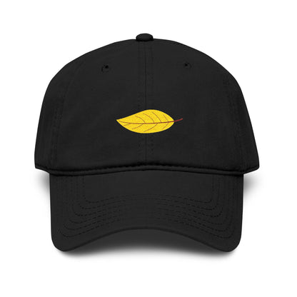 Washed Cotton Baseball Cap with Embroidered Yellow Leaf – Casual Fall Hat