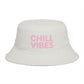 Chill Vibes Bucket Hat — Retro Pink Text Cotton Sun Hat Hats Printify One size Ecru