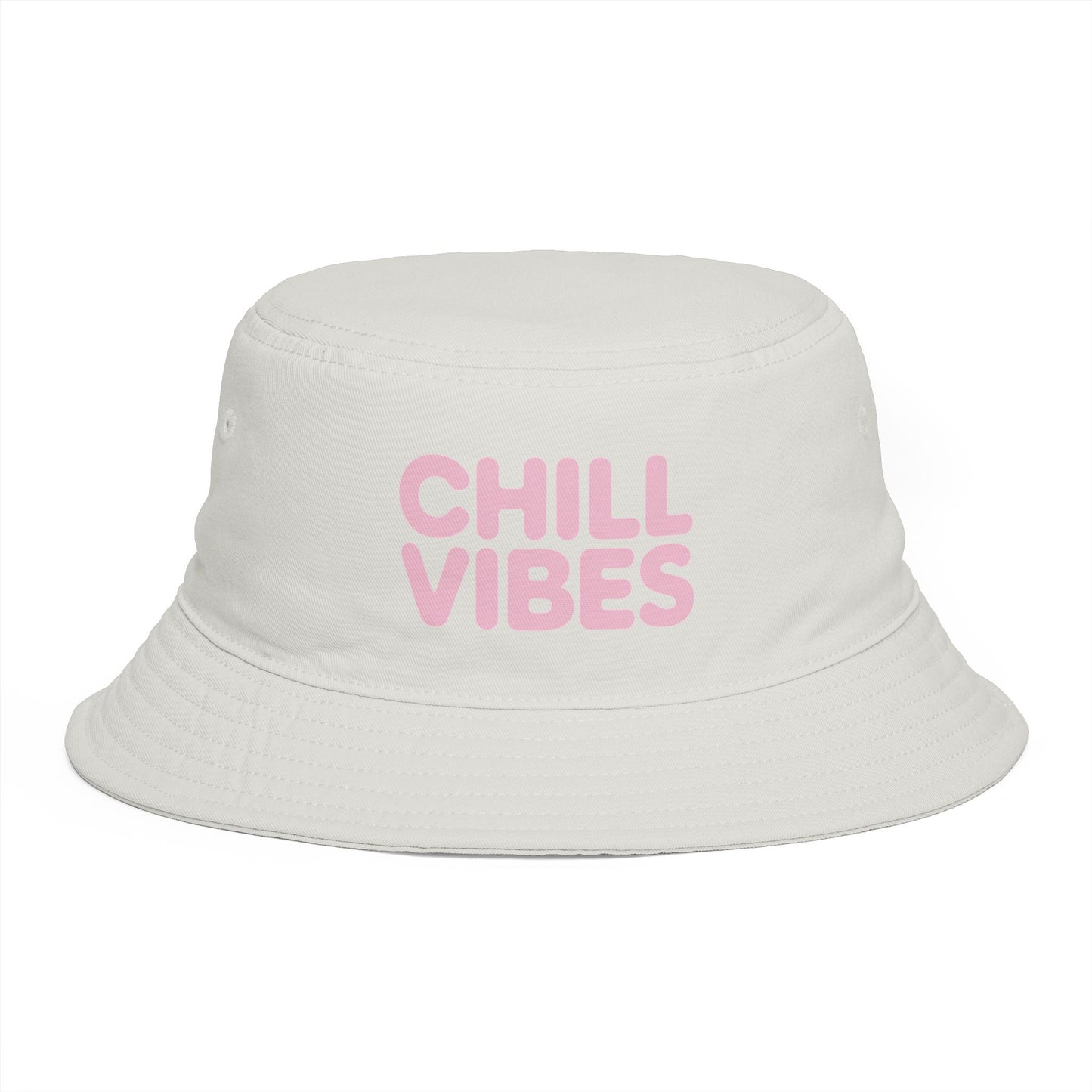 Chill Vibes Bucket Hat — Retro Pink Text Cotton Sun Hat Hats Printify One size Ecru