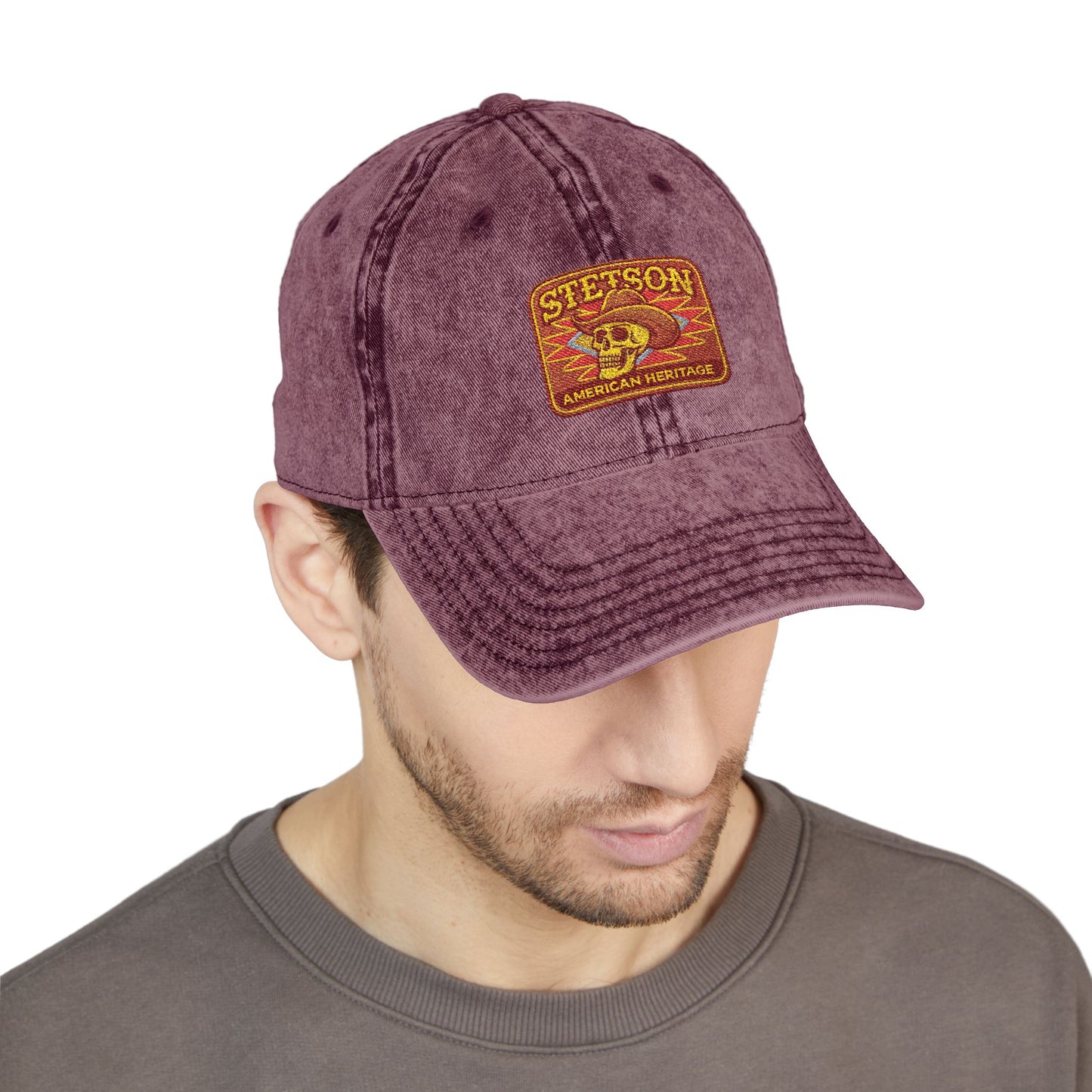 Vintage Embroidered Stetson Patch Cap — Washed Red Baseball Hat