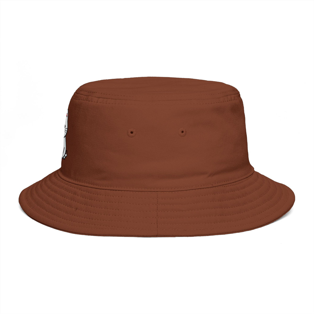 Brown Bucket Hat with Cute White Cat Embroidery — Casual Cat Lover Accessory Hats Printify