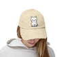 Distressed Black Cap with Cute White Cat Graphic Hats Printify