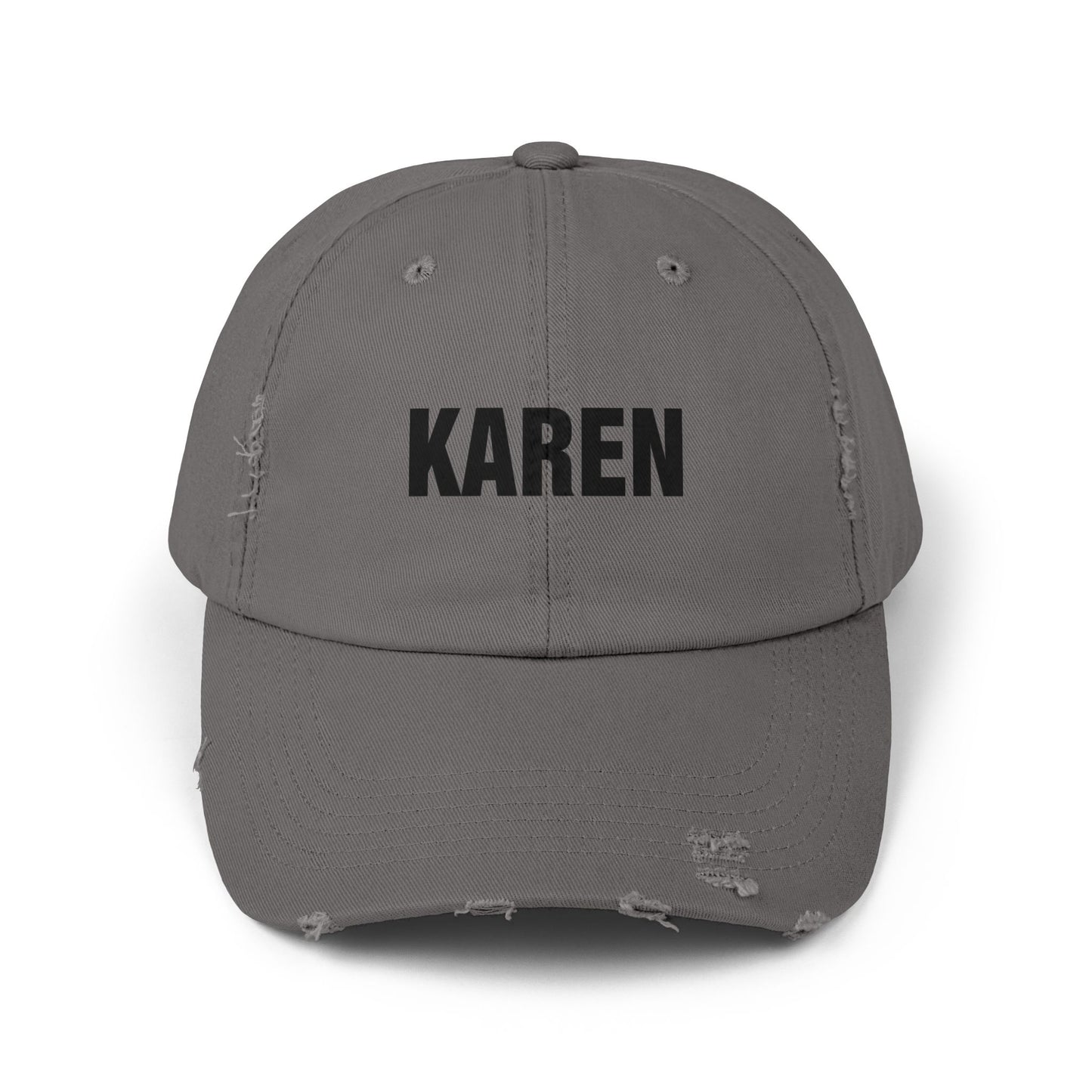 Distressed 'Karen' Baseball Cap — Black Embroidered Name Hat Hats Printify Nickel One size