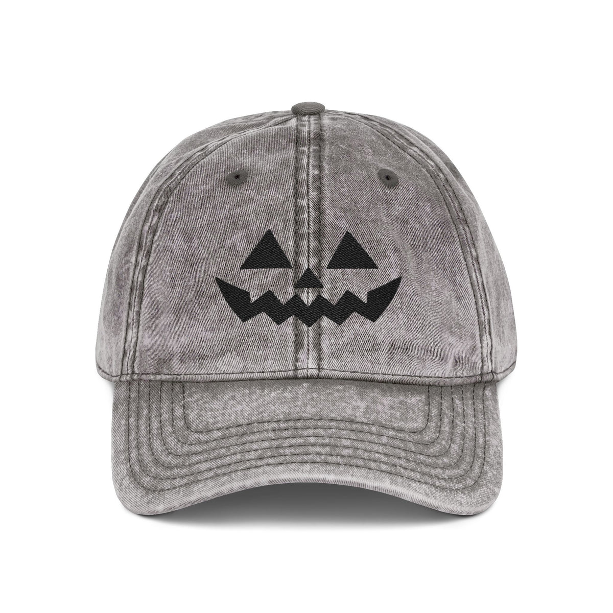 Vintage Pumpkin Face Halloween Cap Hats Printify One size Charcoal Grey