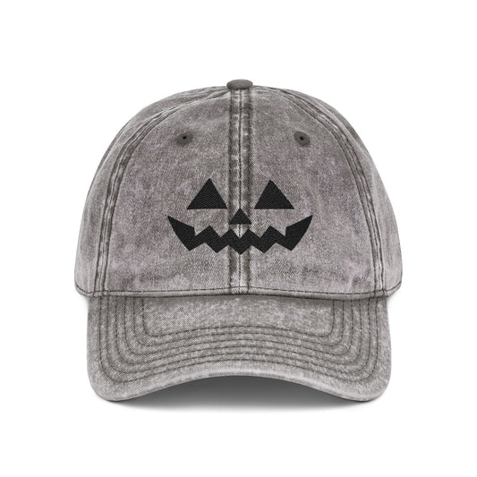 Vintage Pumpkin Face Halloween Cap Hats Printify One size Charcoal Grey