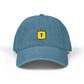 Embroidered Lock Denim Hat — Minimal Yellow Padlock Cap