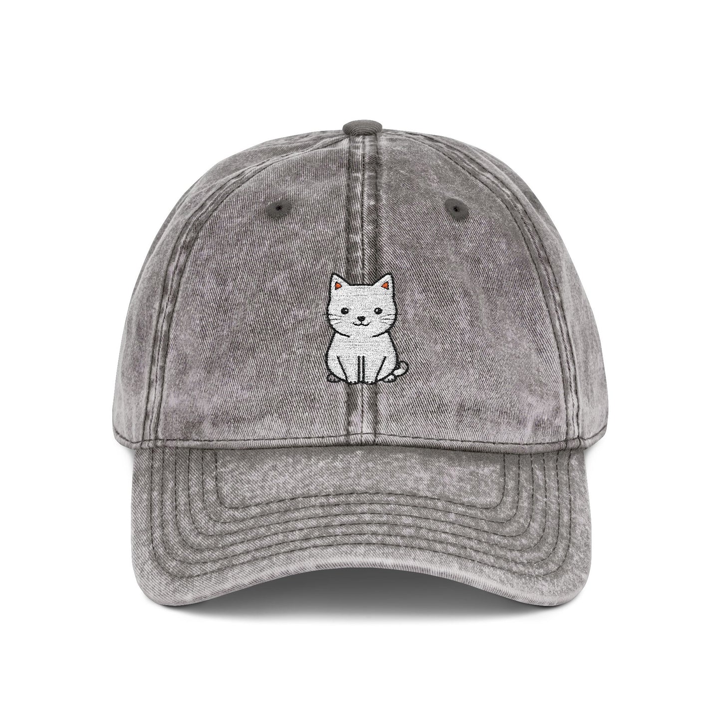 Vintage Embroidered Kitten Cap - Washed Red Dad Hat Hats Printify One size Charcoal Grey