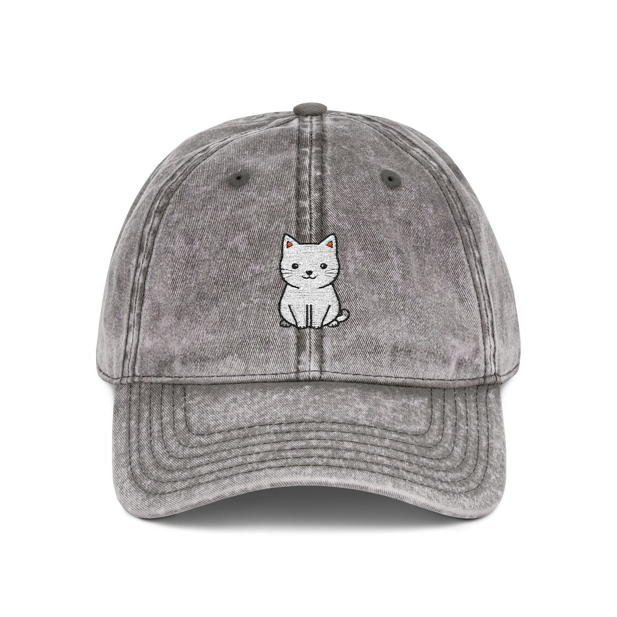 Vintage Embroidered Kitten Cap - Washed Red Dad Hat Hats Printify One size Charcoal Grey