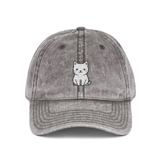 Vintage Embroidered Kitten Cap - Washed Red Dad Hat Hats Printify One size Charcoal Grey