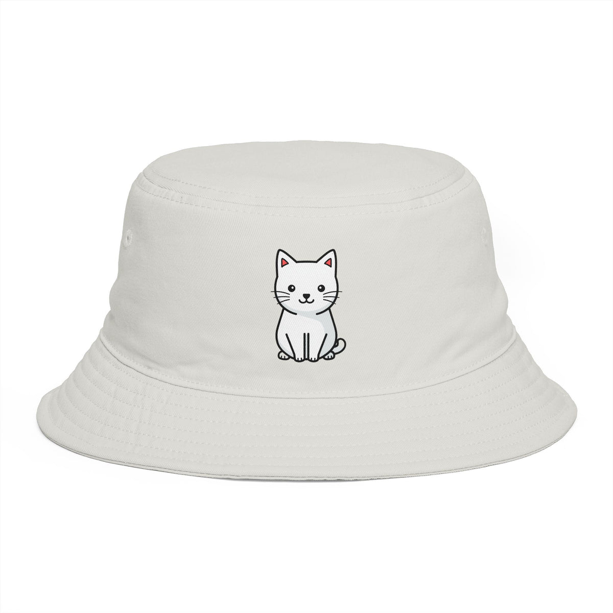 Brown Bucket Hat with Cute White Cat Embroidery — Casual Cat Lover Accessory Hats Printify One size Ecru