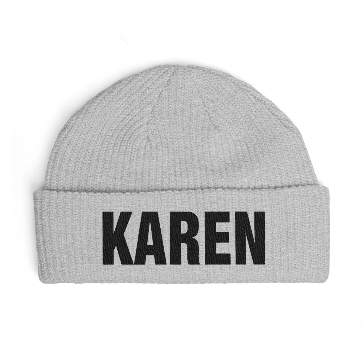 Cuff Beanie — Bold "KAREN" Embroidered Knit Hat Hats Printify One size Athletic Heather