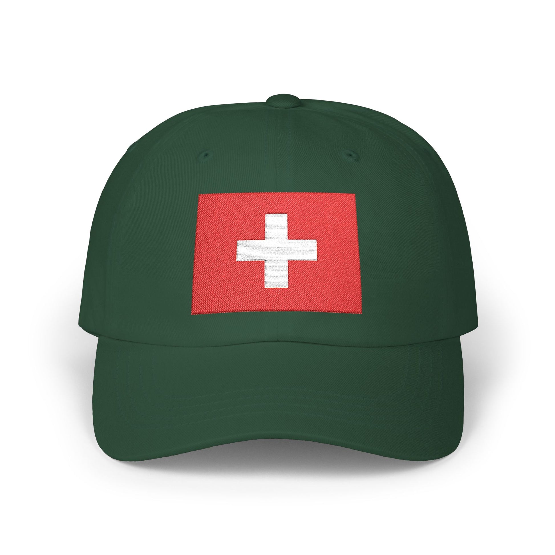 Dad Cap with Swiss Flag Embroidered Patch — Classic White Adjustable Hat Hats Printify Spruce One size
