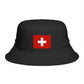 Swiss Cross Brown Bucket Hat — Alpine Flag Patch Sun Hat Hats Printify One size Black