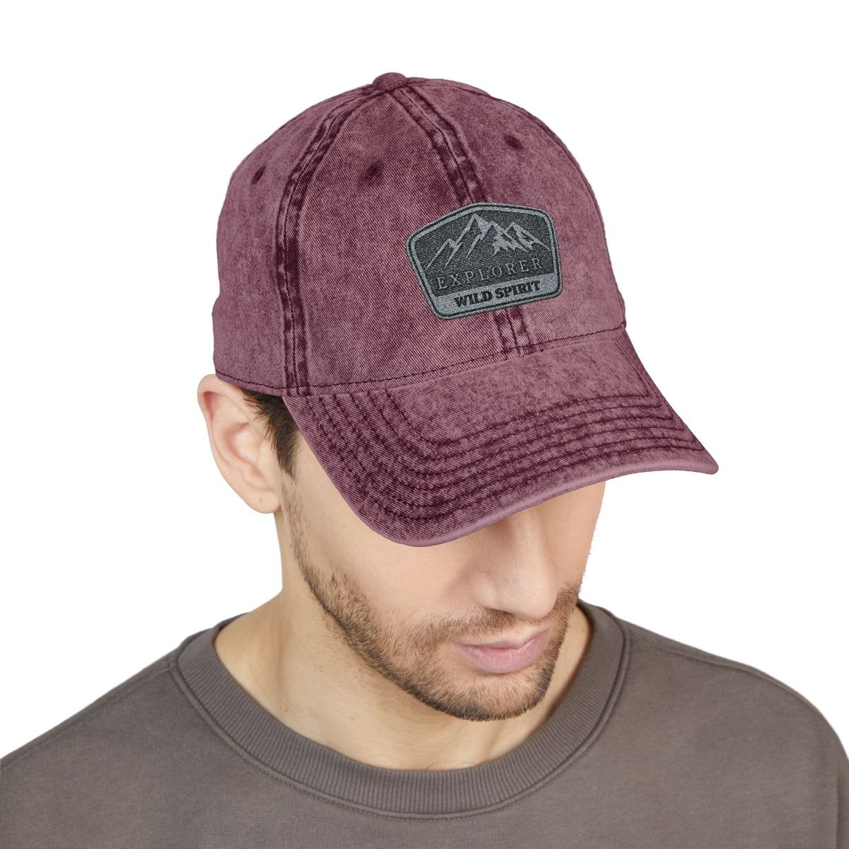 Vintage Embroidered Mountain Patch Cap — Washed Red Dad Hat