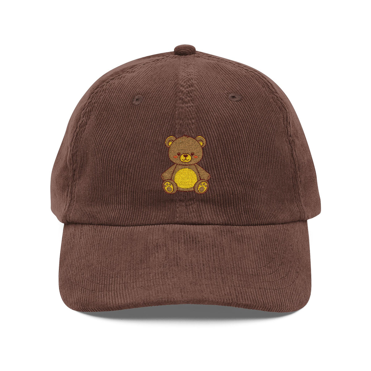 Corduroy Teddy Bear Embroidered Cap Hats Printify Dark Brown One size