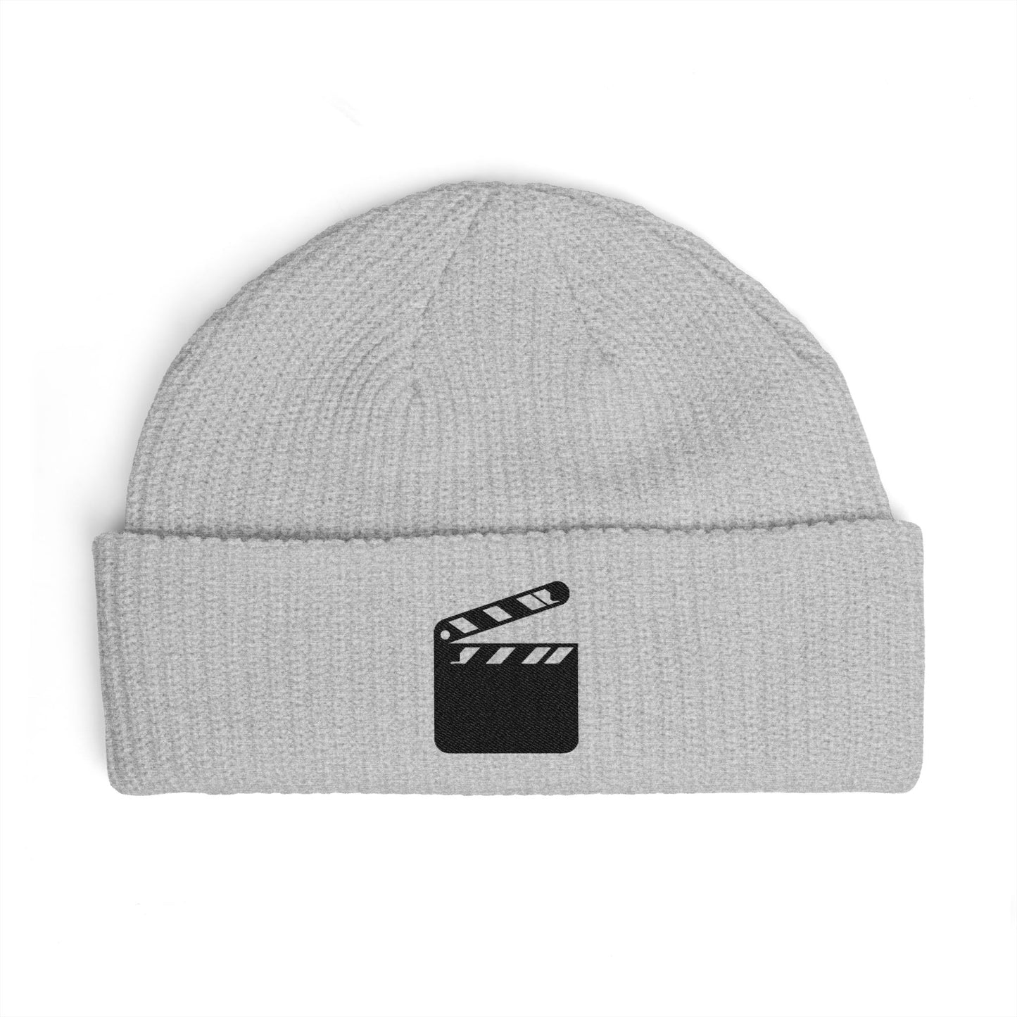 Film Clapper Cuff Beanie — Embroidered Movie Crew Knit Hat Hats Printify One size Athletic Heather