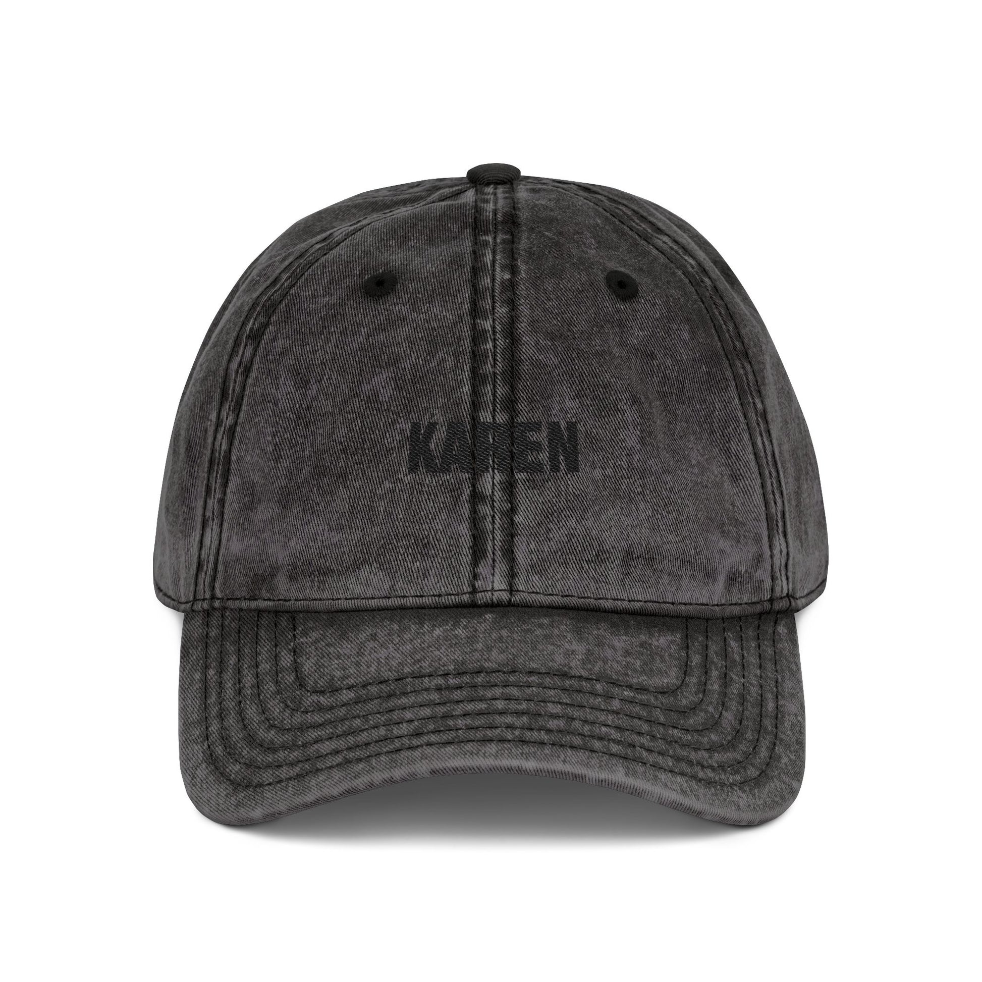 Embroidered 'KAREN' Vintage Baseball Cap - Distressed Red Dad Hat Hats Printify One size Black