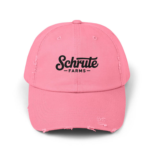 Schrute Farms Distressed Cap - Vintage Logo Baseball Hat Hats Printify True Pink One size