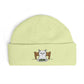 Cuffed Beanie with Embroidered White Cat on Chair – Cozy Cute Winter Hat Hats Printify