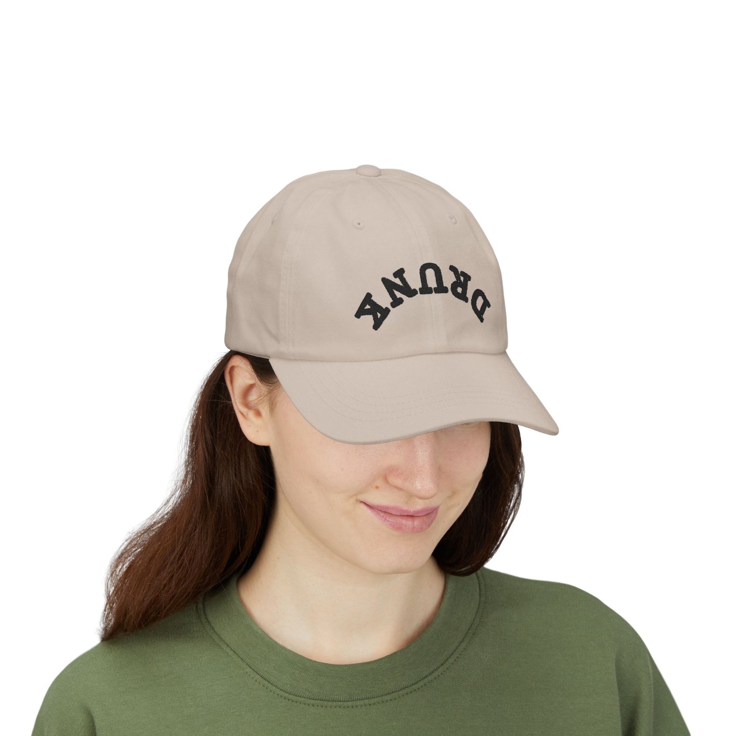 Dad Cap – 'DRUNK' Arch Embroidered White Baseball Hat