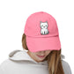 Distressed Black Cap with Cute White Cat Graphic