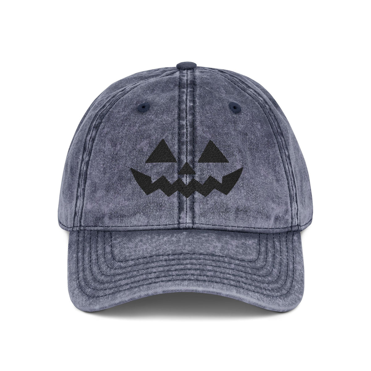 Vintage Pumpkin Face Halloween Cap Hats Printify One size Navy