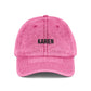 Embroidered 'KAREN' Vintage Baseball Cap - Distressed Red Dad Hat Hats Printify One size Pink