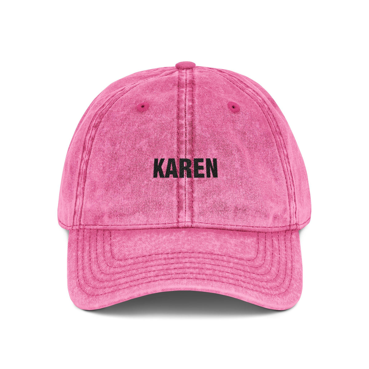Embroidered 'KAREN' Vintage Baseball Cap - Distressed Red Dad Hat Hats Printify One size Pink