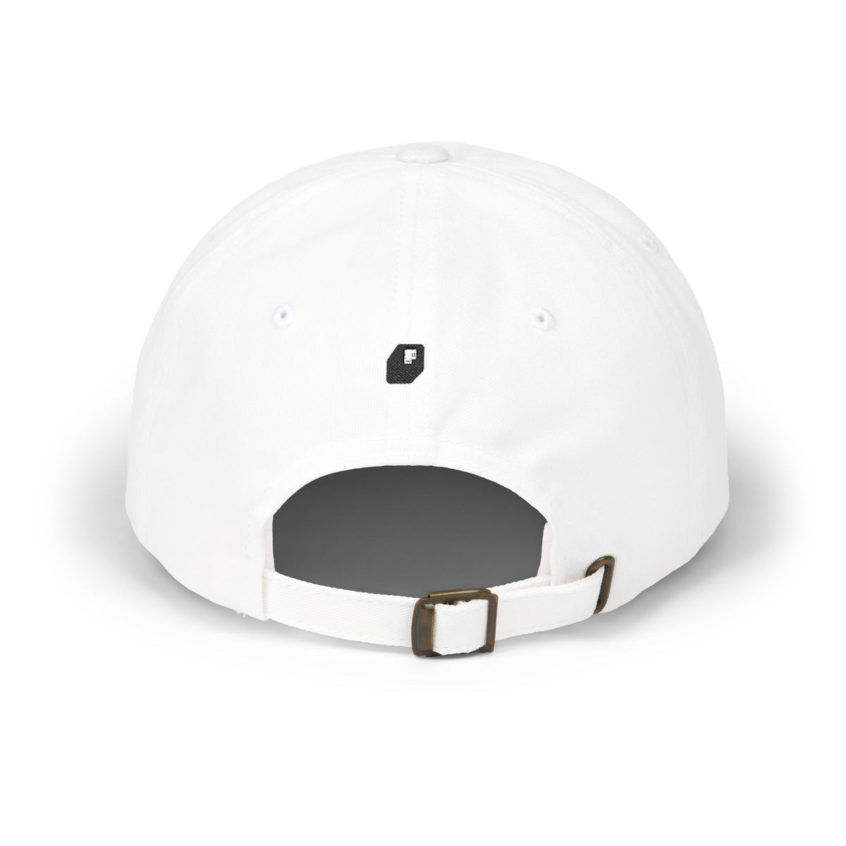Dad Cap – White Embroidered Dog in Snow Patch Hat Hats Printify