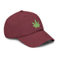 Washed Baseball Cap with Green Glitter Cannabis Leaf Embroidery