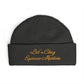 Embroidered Cuff Beanie — "Let's Chug Espresso Martinis" Knit Hat