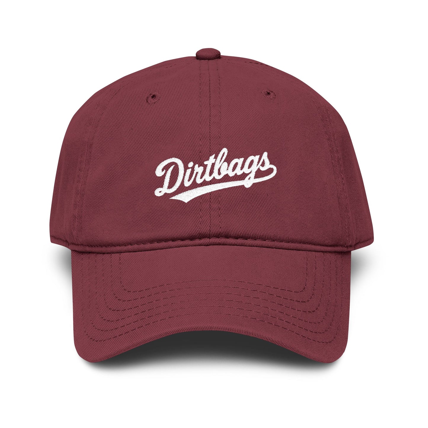 Dirtbags Script Baseball Cap — Washed Cotton Vintage Dad Hat Hats Printify One size Maroon