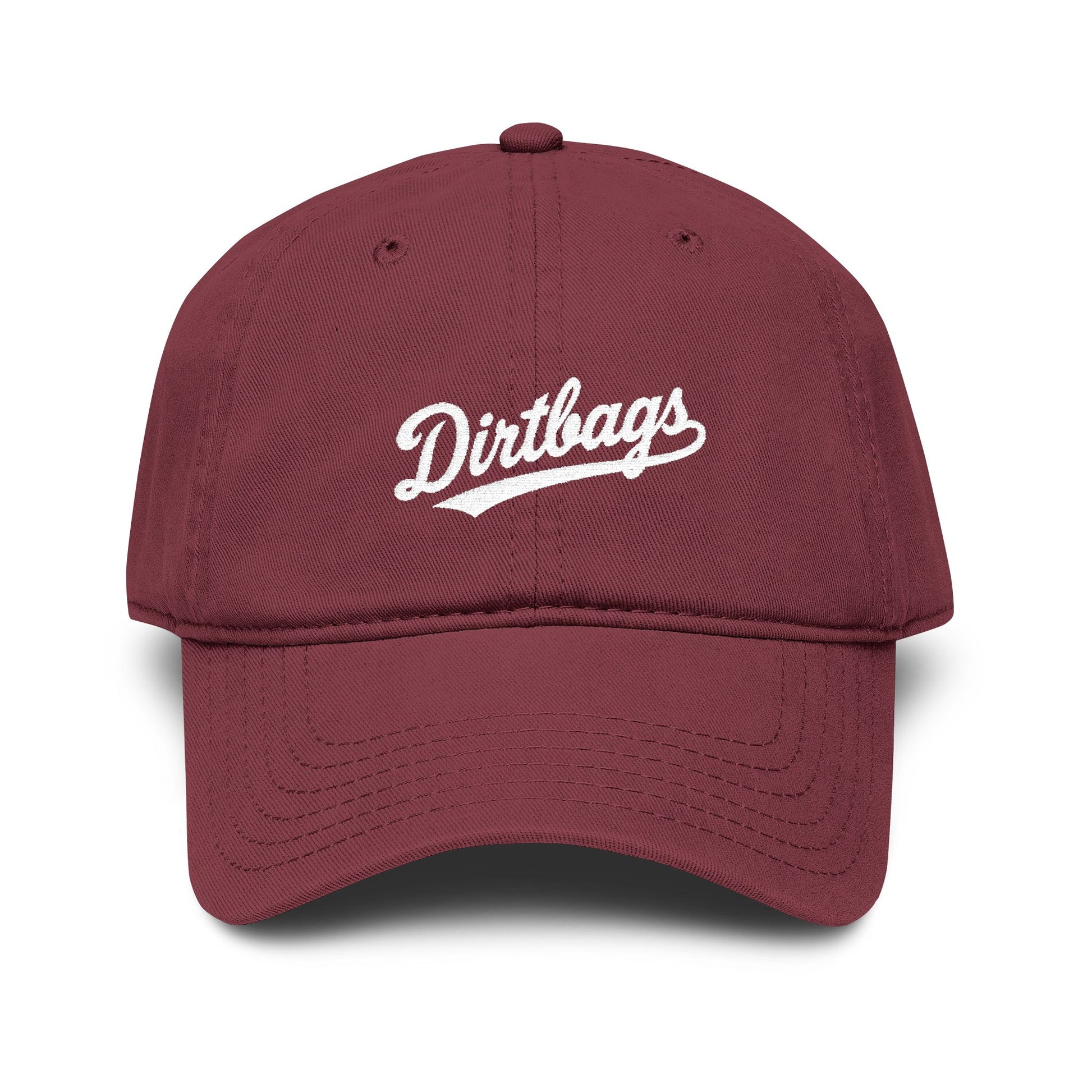 Dirtbags Script Baseball Cap — Washed Cotton Vintage Dad Hat Hats Printify One size Maroon