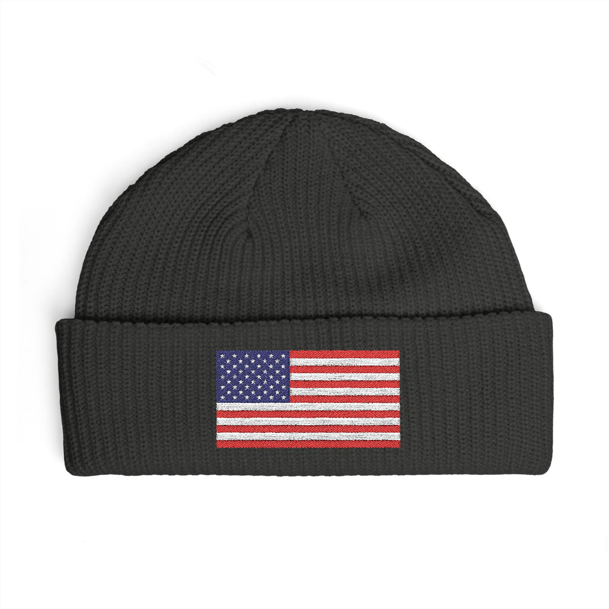 American Flag Cuff Beanie – Embroidered USA Knit Hat Hats Printify One size Coal