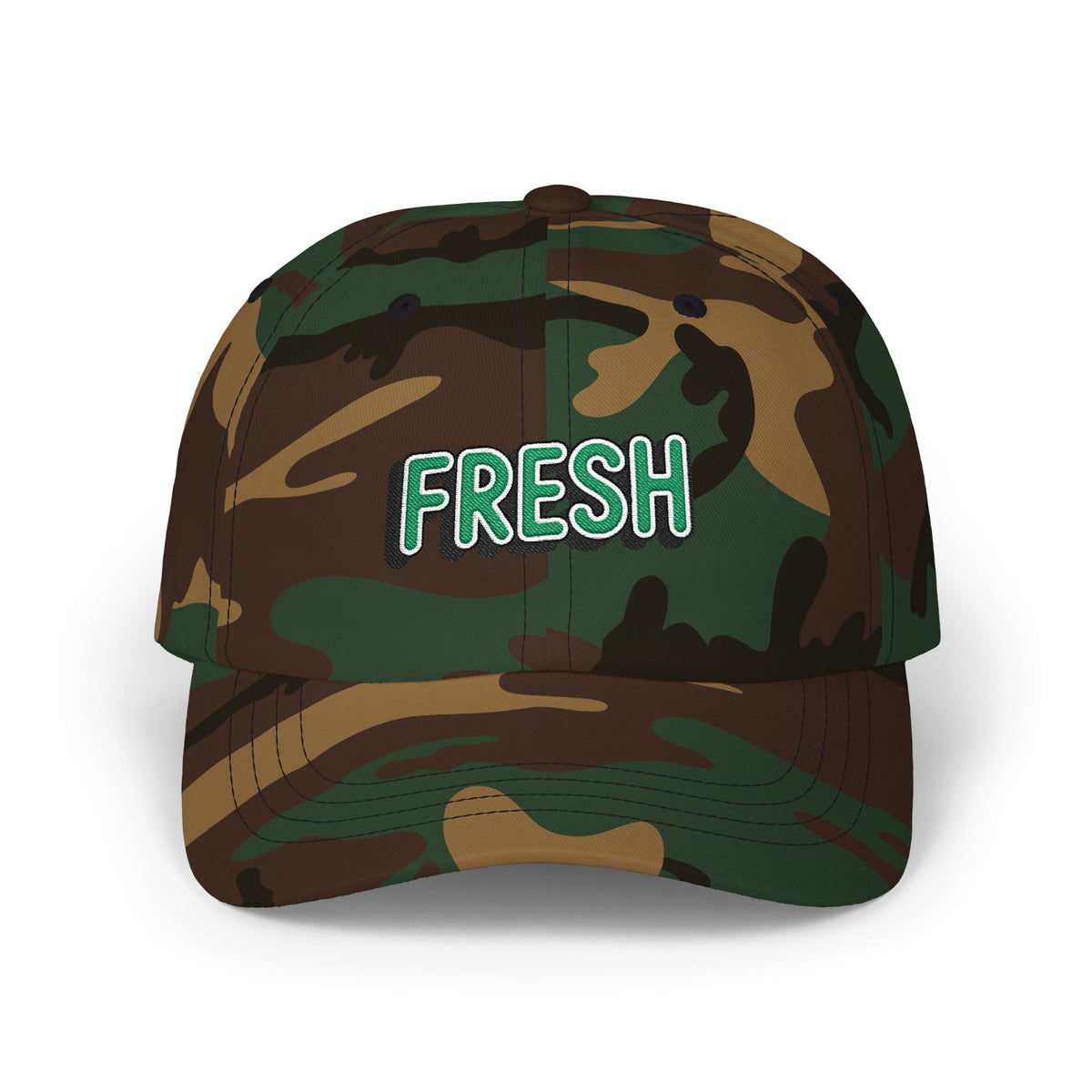 Fresh Embroidered Dad Cap — White Casual Baseball Hat Hats Printify Green Camo One size