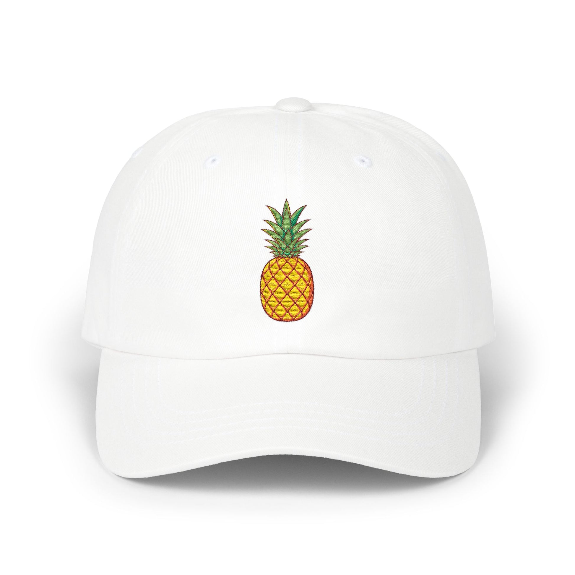 Pineapple Embroidered Dad Cap — Tropical Pineapple Baseball Hat Hats Printify White One size
