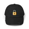 Padlock Distressed Cap — Minimal Lock Embroidered Baseball Hat Hats Printify Black One size