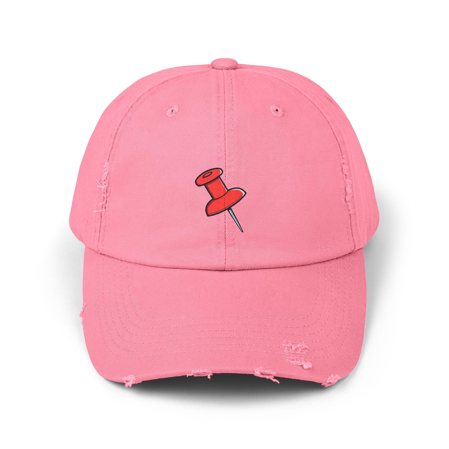 Pushpin Embroidered Distressed Cap Hats Printify