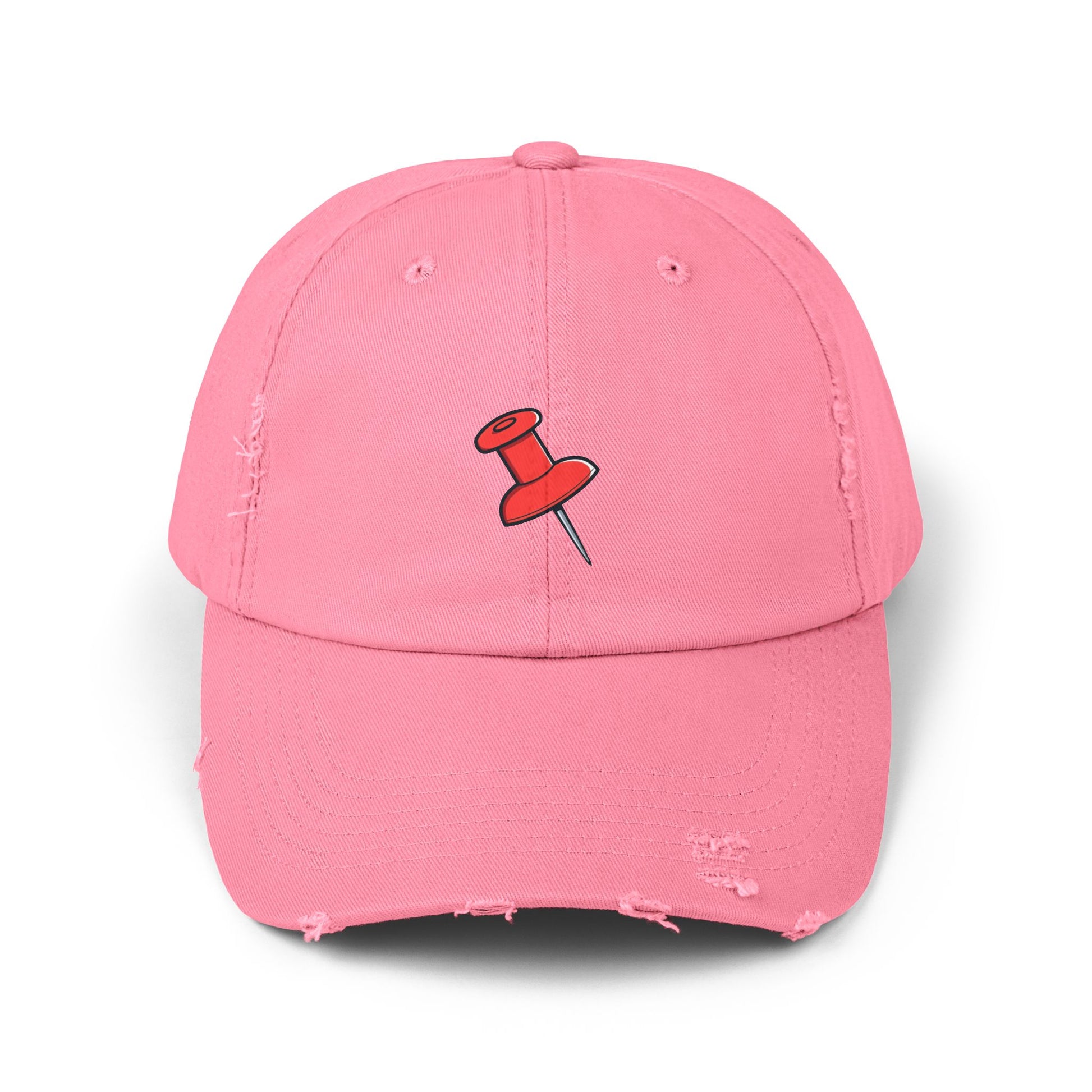 Pushpin Embroidered Distressed Cap Hats Printify