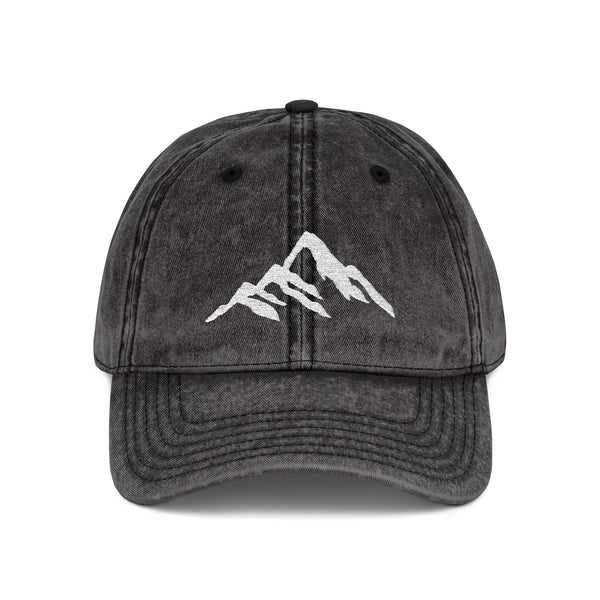 Vintage Embroidered Mountain Cap — Washed Red Dad Hat Hats Printify One size Black