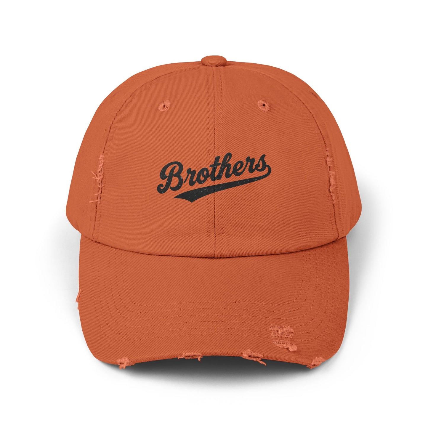 Distressed Baseball Cap — 'Brothers' Embroidered Vintage Dad Hat Hats Printify Burnt Orange One size