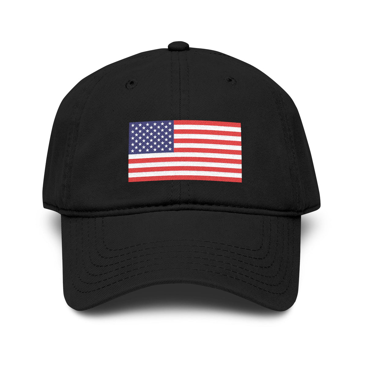 Embroidered American Flag Baseball Cap — Washed Cotton Patriotic Hat for 4th of July Hats Printify One size Black