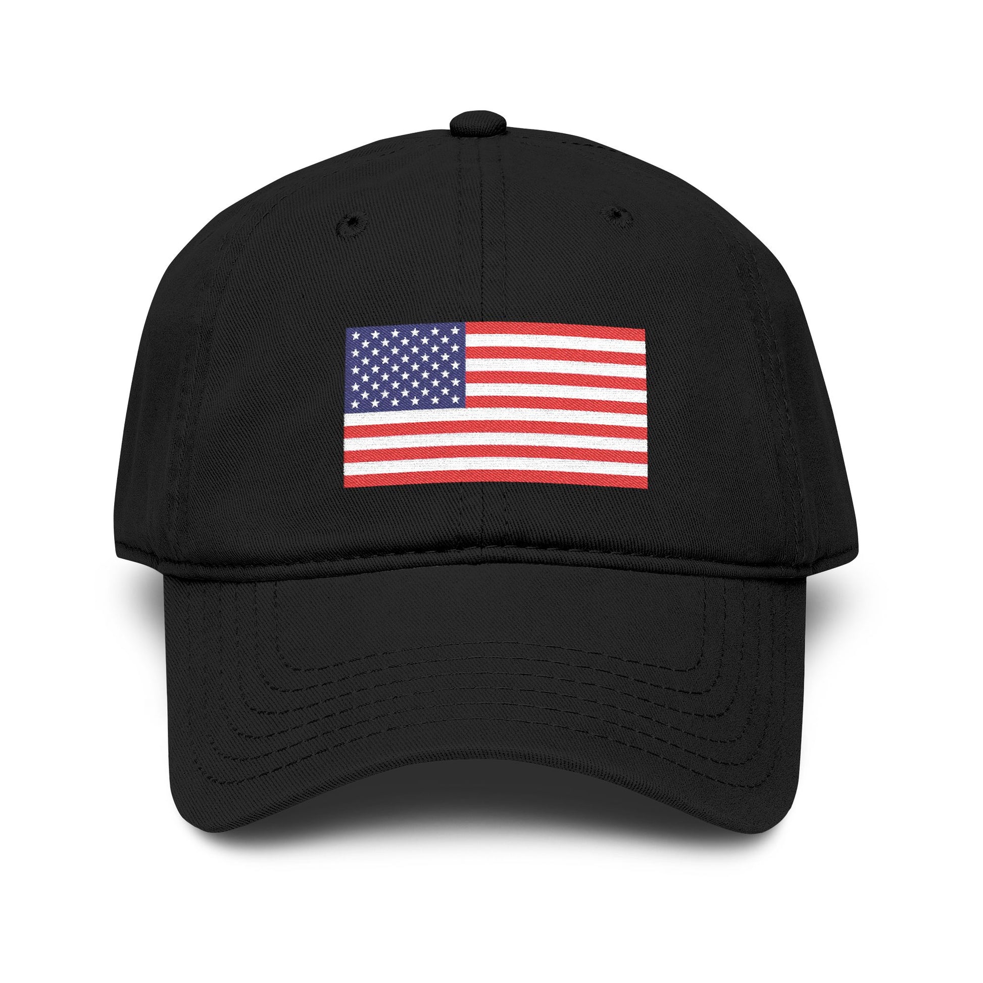 Embroidered American Flag Baseball Cap — Washed Cotton Patriotic Hat for 4th of July Hats Printify One size Black