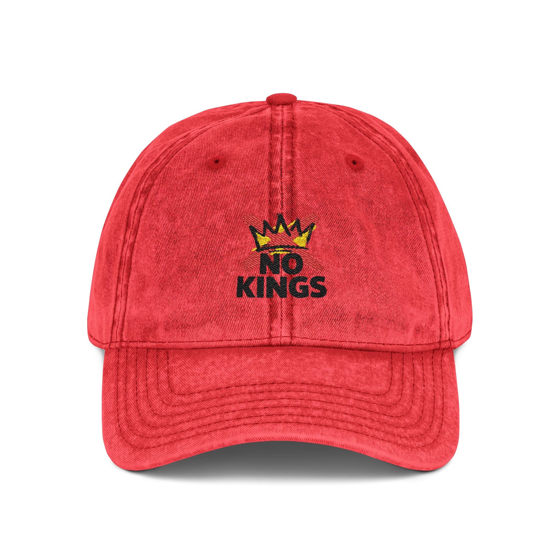 Vintage Embroidered Cap – 'No Kings' Crown Dad Hat Hats Printify One size Red