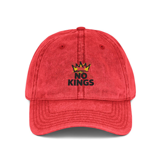 Vintage Embroidered Cap – 'No Kings' Crown Dad Hat Hats Printify One size Red