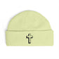 Embroidered Cross Cuff Beanie — Minimal Faith Knit Hat Hats Printify