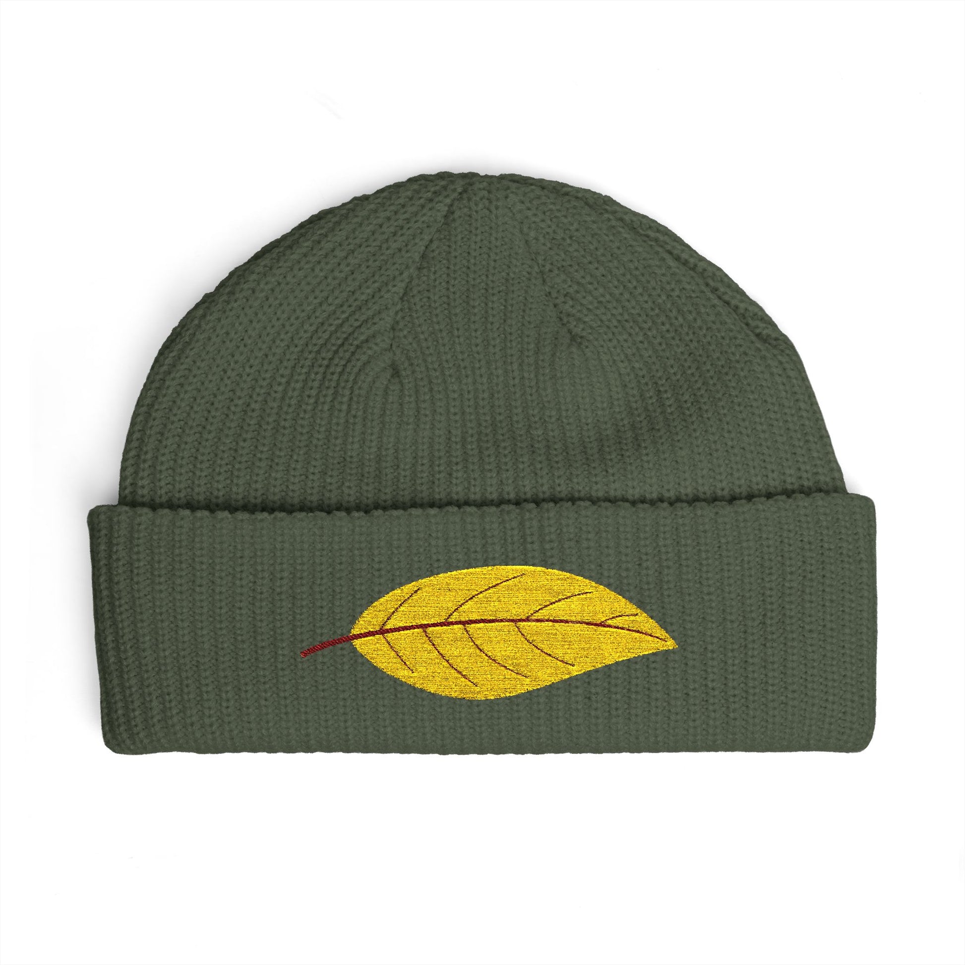 Embroidered Golden Leaf Cuff Beanie Hats Printify One size Cypress