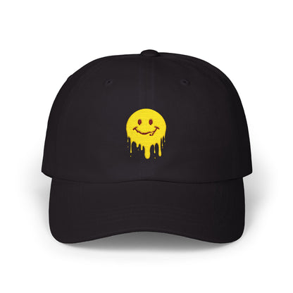 Smiling Melt Dad Cap — Dripping Smiley Embroidered Baseball Hat Hats Printify Black One size