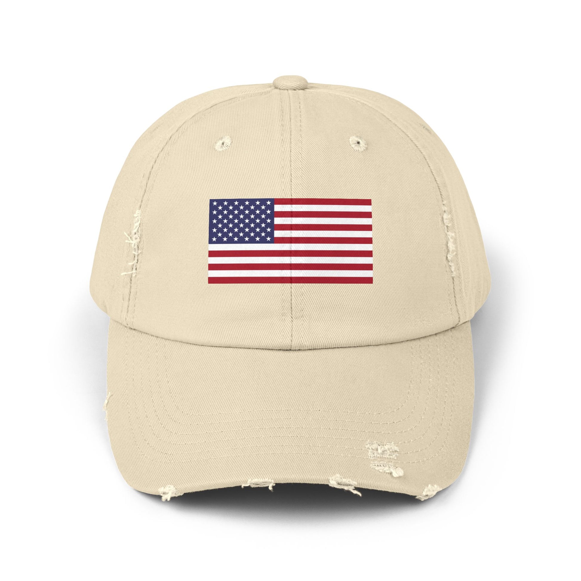 Distressed American Flag Cap — Vintage USA Baseball Hat Hats Printify Stone One size