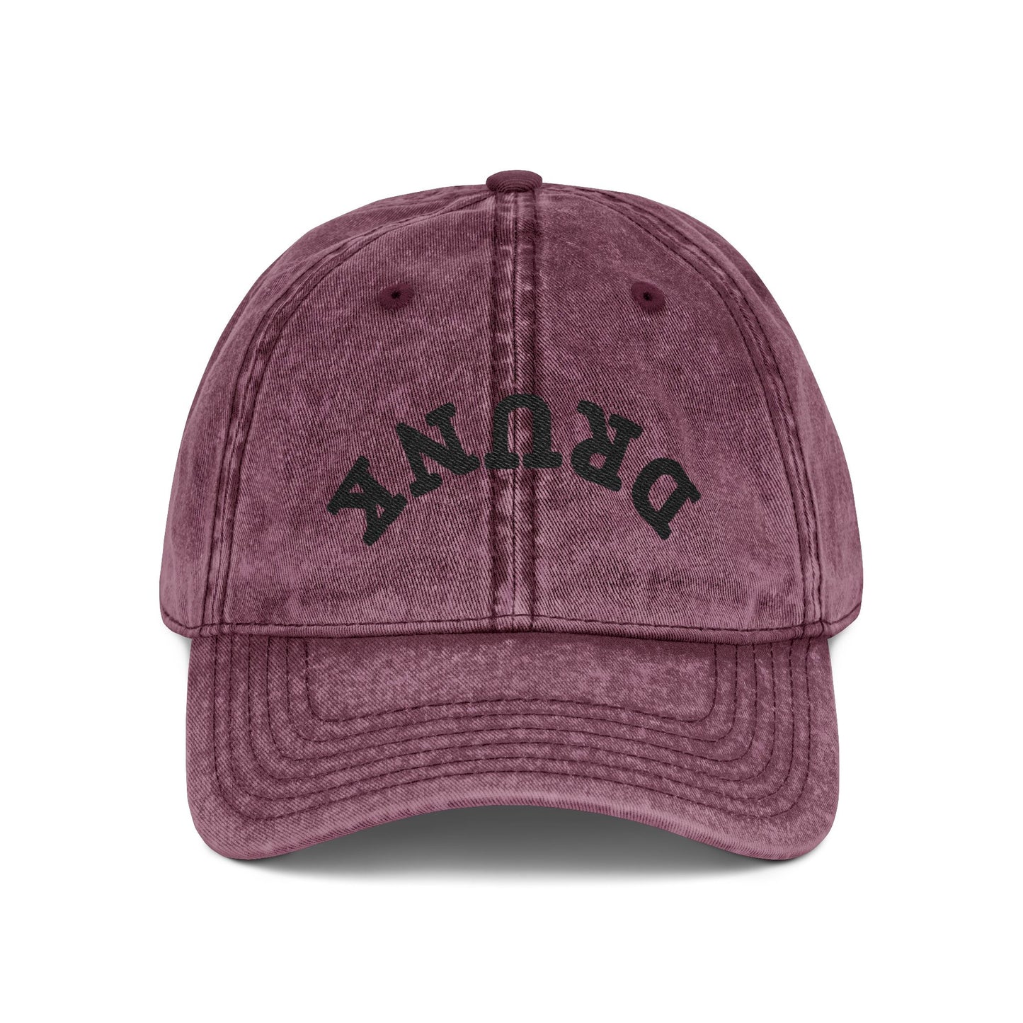 Embroidered Vintage 'DRUNK' Distressed Baseball Cap — Retro Red Cotton Hat